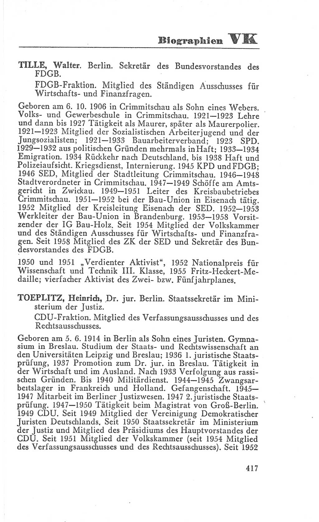 Handbuch der Volkskammer (VK) der Deutschen Demokratischen Republik (DDR), 3. Wahlperiode 1958-1963, Seite 417 (Hdb. VK. DDR 3. WP. 1958-1963, S. 417)