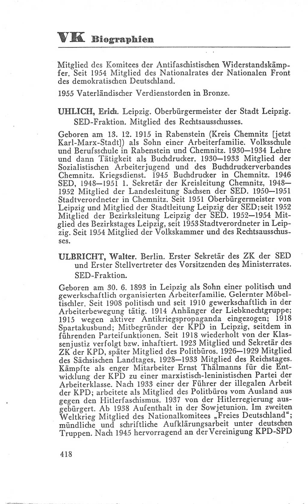 Handbuch der Volkskammer (VK) der Deutschen Demokratischen Republik (DDR), 3. Wahlperiode 1958-1963, Seite 418 (Hdb. VK. DDR 3. WP. 1958-1963, S. 418)
