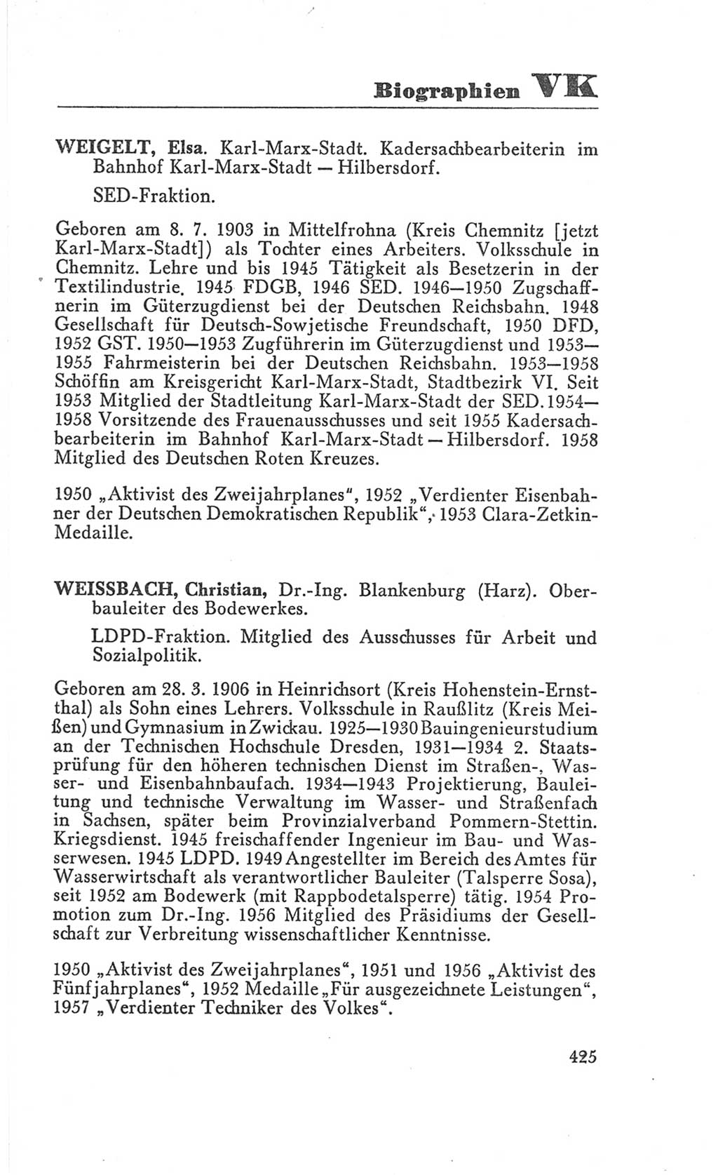 Handbuch der Volkskammer (VK) der Deutschen Demokratischen Republik (DDR), 3. Wahlperiode 1958-1963, Seite 425 (Hdb. VK. DDR 3. WP. 1958-1963, S. 425)