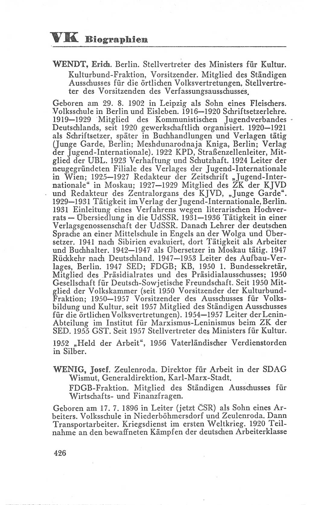 Handbuch der Volkskammer (VK) der Deutschen Demokratischen Republik (DDR), 3. Wahlperiode 1958-1963, Seite 426 (Hdb. VK. DDR 3. WP. 1958-1963, S. 426)