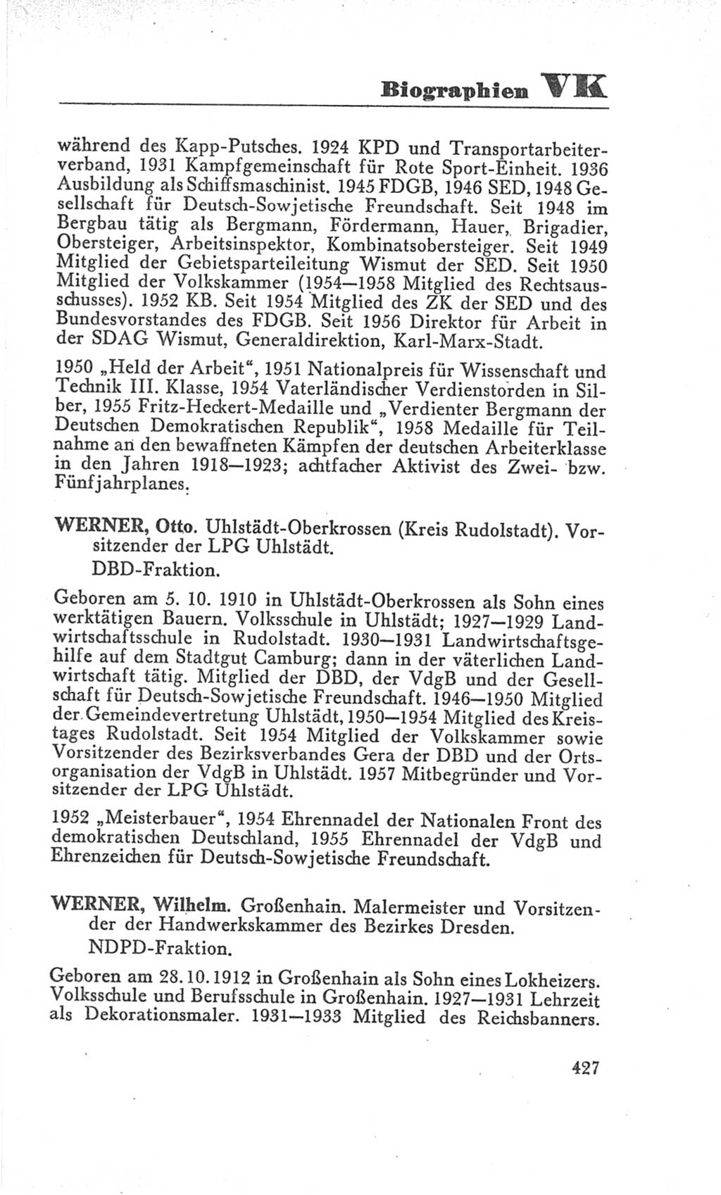 Handbuch der Volkskammer (VK) der Deutschen Demokratischen Republik (DDR), 3. Wahlperiode 1958-1963, Seite 427 (Hdb. VK. DDR 3. WP. 1958-1963, S. 427)