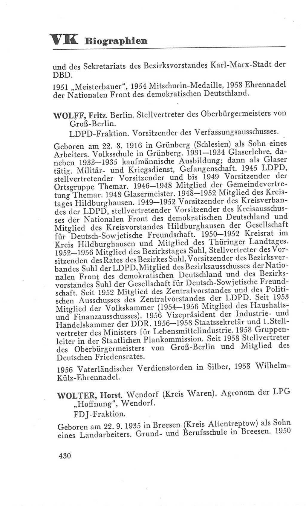 Handbuch der Volkskammer (VK) der Deutschen Demokratischen Republik (DDR), 3. Wahlperiode 1958-1963, Seite 430 (Hdb. VK. DDR 3. WP. 1958-1963, S. 430)