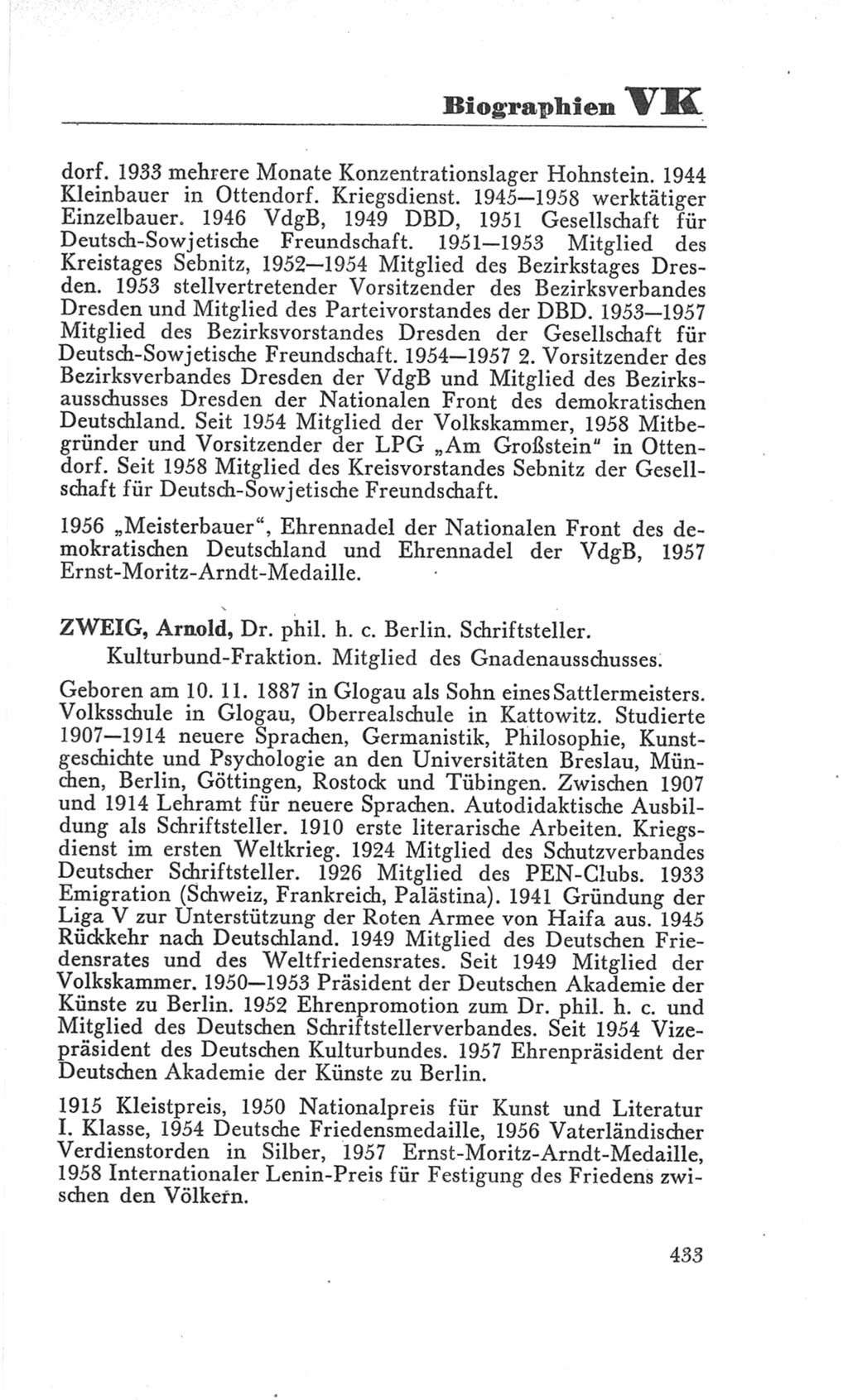 Handbuch der Volkskammer (VK) der Deutschen Demokratischen Republik (DDR), 3. Wahlperiode 1958-1963, Seite 433 (Hdb. VK. DDR 3. WP. 1958-1963, S. 433)