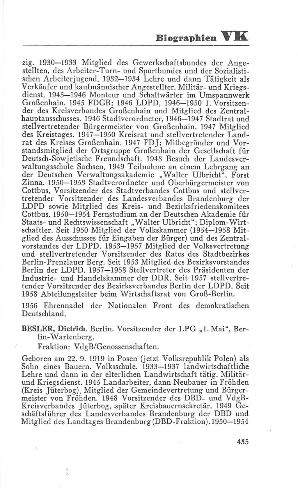 Handbuch der Volkskammer (VK) der Deutschen Demokratischen Republik (DDR), 3. Wahlperiode 1958-1963, Seite 435 (Hdb. VK. DDR 3. WP. 1958-1963, S. 435)