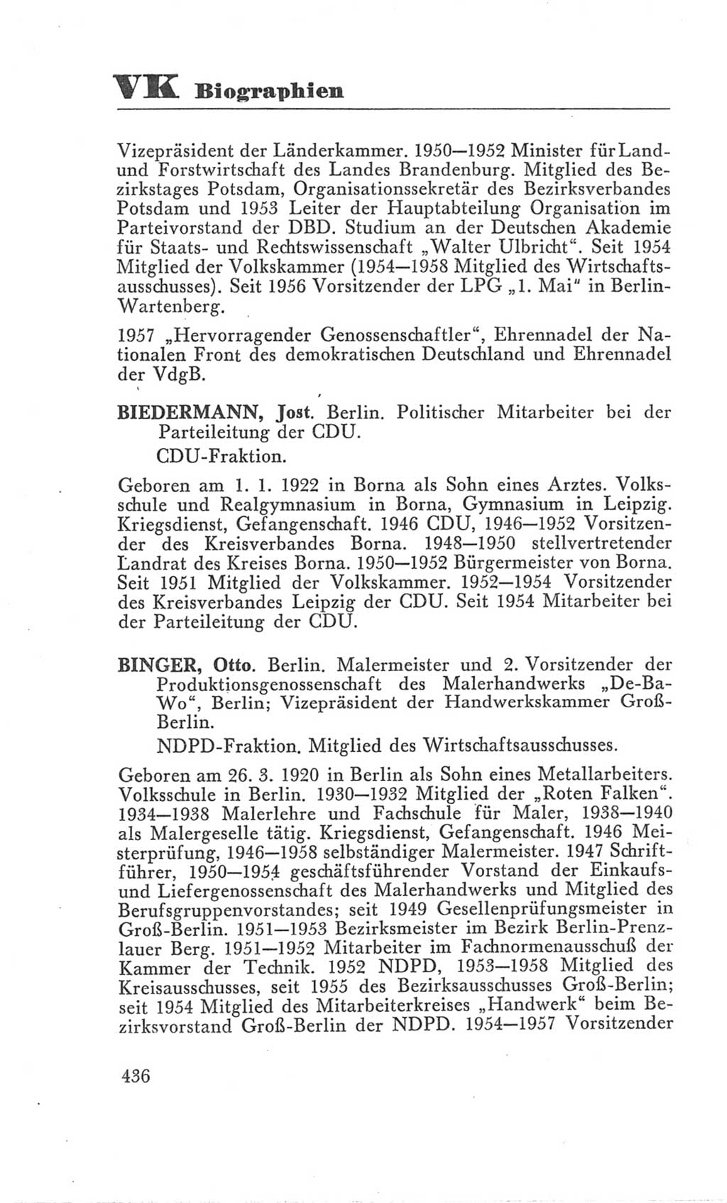 Handbuch der Volkskammer (VK) der Deutschen Demokratischen Republik (DDR), 3. Wahlperiode 1958-1963, Seite 436 (Hdb. VK. DDR 3. WP. 1958-1963, S. 436)
