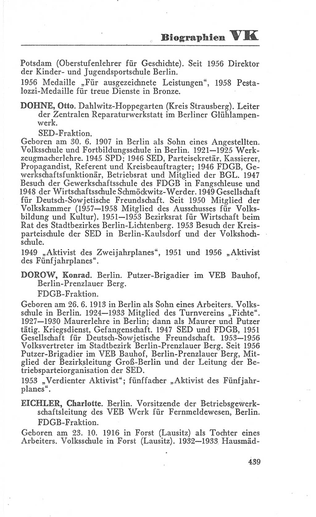 Handbuch der Volkskammer (VK) der Deutschen Demokratischen Republik (DDR), 3. Wahlperiode 1958-1963, Seite 439 (Hdb. VK. DDR 3. WP. 1958-1963, S. 439)