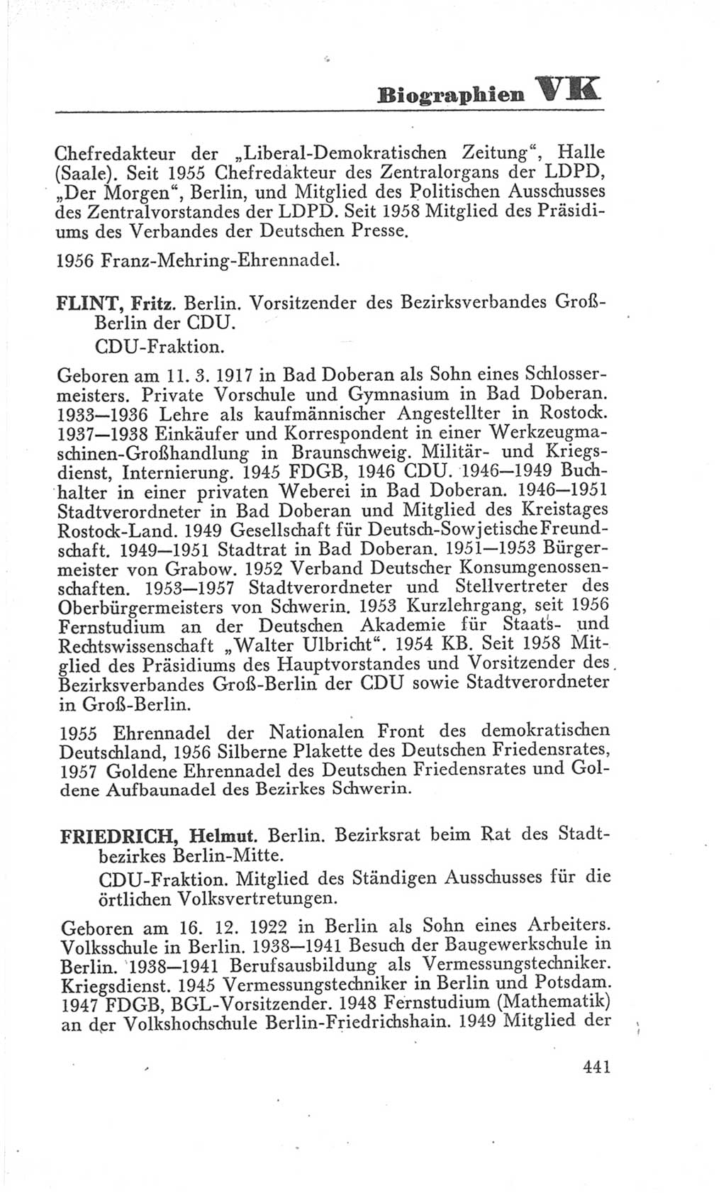 Handbuch der Volkskammer (VK) der Deutschen Demokratischen Republik (DDR), 3. Wahlperiode 1958-1963, Seite 441 (Hdb. VK. DDR 3. WP. 1958-1963, S. 441)