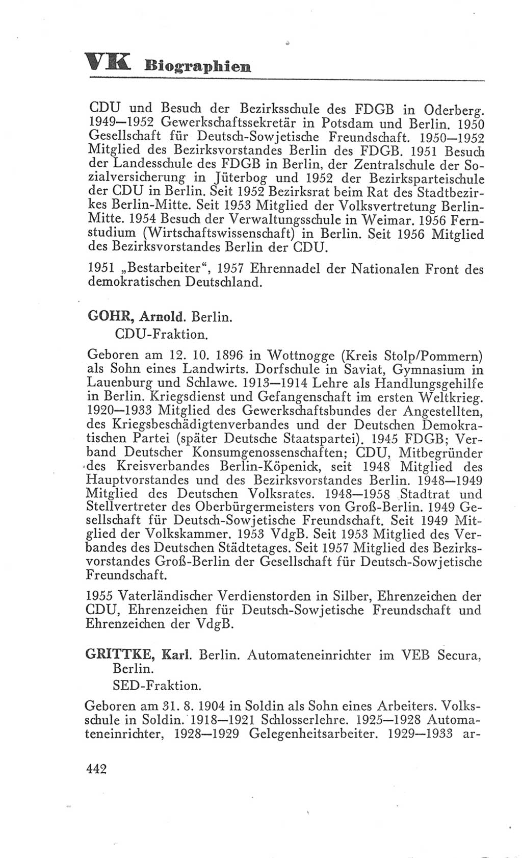 Handbuch der Volkskammer (VK) der Deutschen Demokratischen Republik (DDR), 3. Wahlperiode 1958-1963, Seite 442 (Hdb. VK. DDR 3. WP. 1958-1963, S. 442)