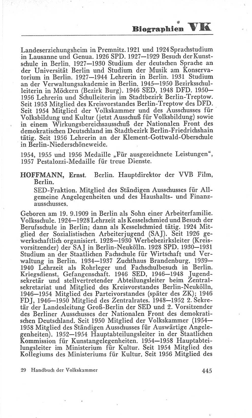 Handbuch der Volkskammer (VK) der Deutschen Demokratischen Republik (DDR), 3. Wahlperiode 1958-1963, Seite 445 (Hdb. VK. DDR 3. WP. 1958-1963, S. 445)