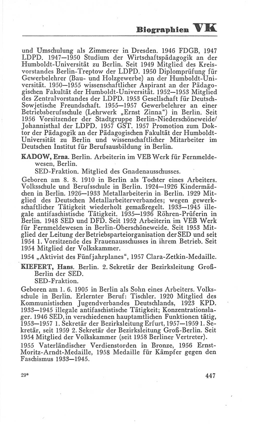 Handbuch der Volkskammer (VK) der Deutschen Demokratischen Republik (DDR), 3. Wahlperiode 1958-1963, Seite 447 (Hdb. VK. DDR 3. WP. 1958-1963, S. 447)