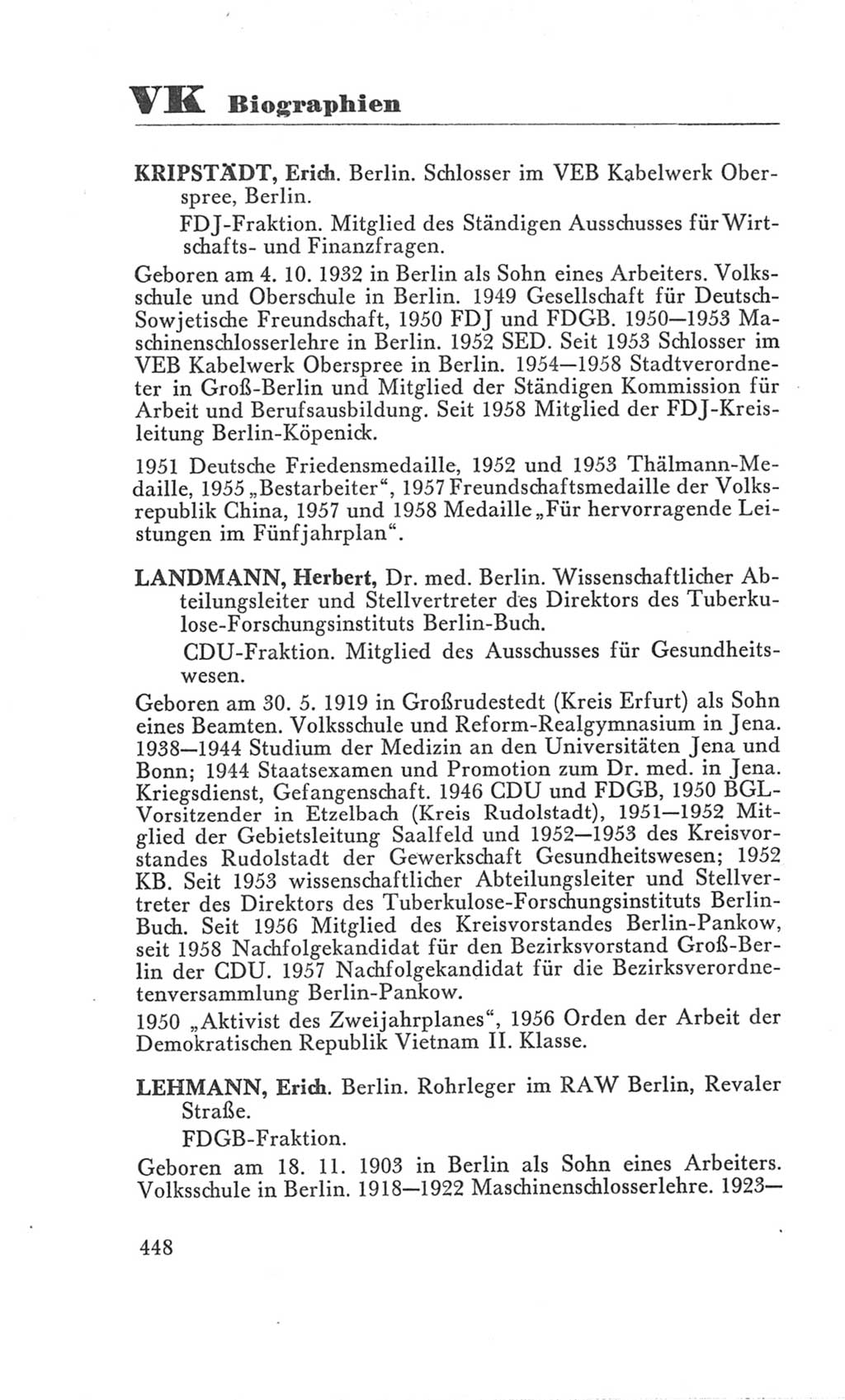 Handbuch der Volkskammer (VK) der Deutschen Demokratischen Republik (DDR), 3. Wahlperiode 1958-1963, Seite 448 (Hdb. VK. DDR 3. WP. 1958-1963, S. 448)