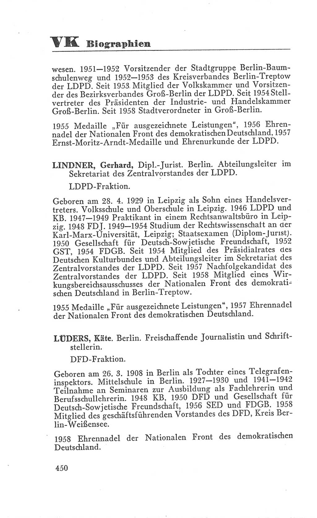 Handbuch der Volkskammer (VK) der Deutschen Demokratischen Republik (DDR), 3. Wahlperiode 1958-1963, Seite 450 (Hdb. VK. DDR 3. WP. 1958-1963, S. 450)