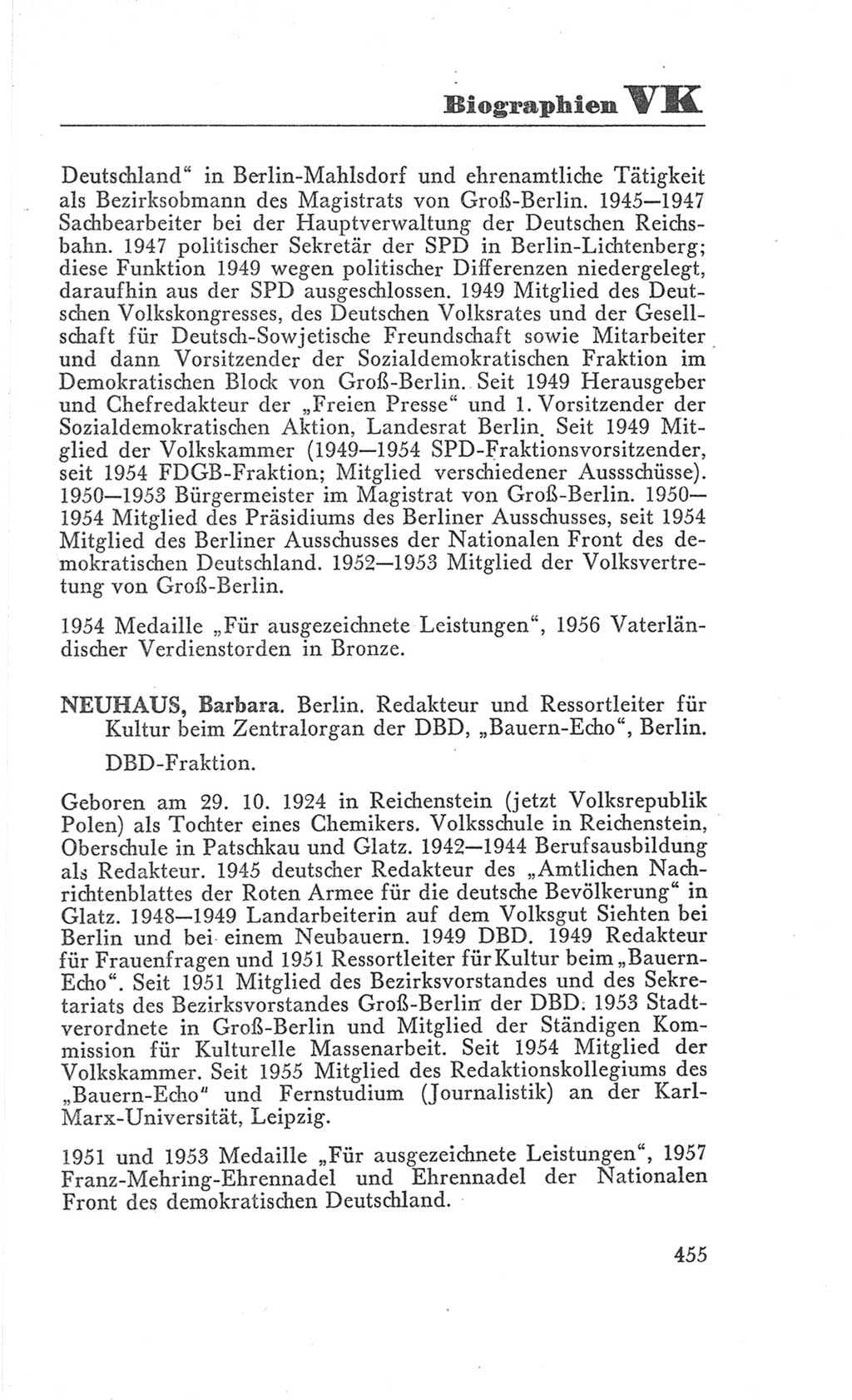 Handbuch der Volkskammer (VK) der Deutschen Demokratischen Republik (DDR), 3. Wahlperiode 1958-1963, Seite 455 (Hdb. VK. DDR 3. WP. 1958-1963, S. 455)