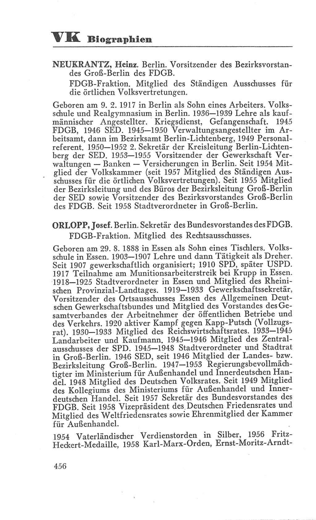 Handbuch der Volkskammer (VK) der Deutschen Demokratischen Republik (DDR), 3. Wahlperiode 1958-1963, Seite 456 (Hdb. VK. DDR 3. WP. 1958-1963, S. 456)
