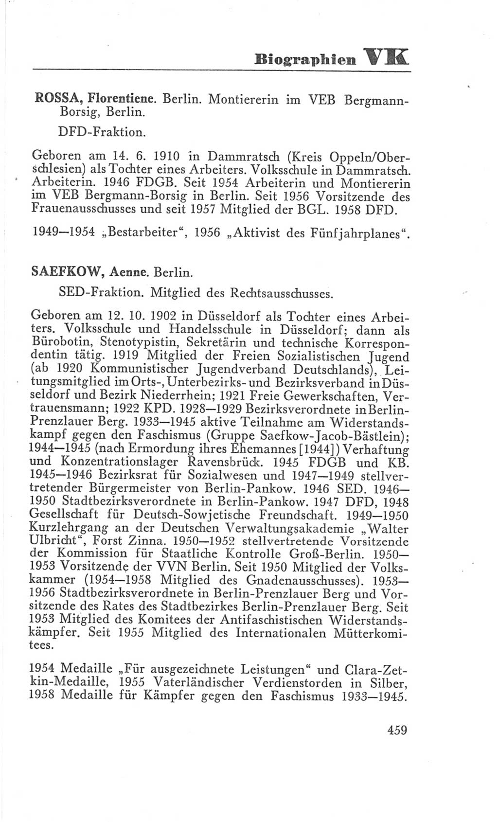 Handbuch der Volkskammer (VK) der Deutschen Demokratischen Republik (DDR), 3. Wahlperiode 1958-1963, Seite 459 (Hdb. VK. DDR 3. WP. 1958-1963, S. 459)
