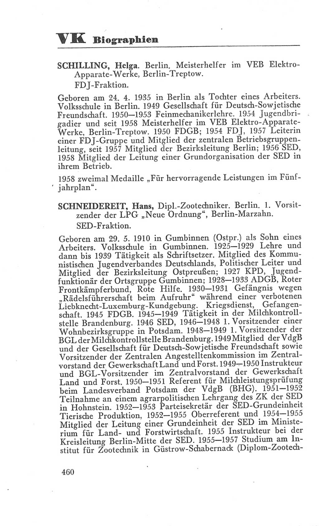 Handbuch der Volkskammer (VK) der Deutschen Demokratischen Republik (DDR), 3. Wahlperiode 1958-1963, Seite 460 (Hdb. VK. DDR 3. WP. 1958-1963, S. 460)