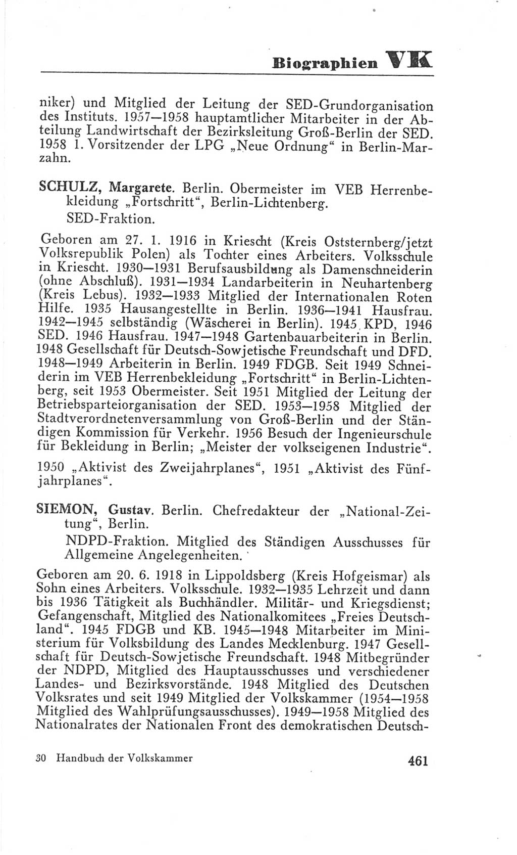 Handbuch der Volkskammer (VK) der Deutschen Demokratischen Republik (DDR), 3. Wahlperiode 1958-1963, Seite 461 (Hdb. VK. DDR 3. WP. 1958-1963, S. 461)