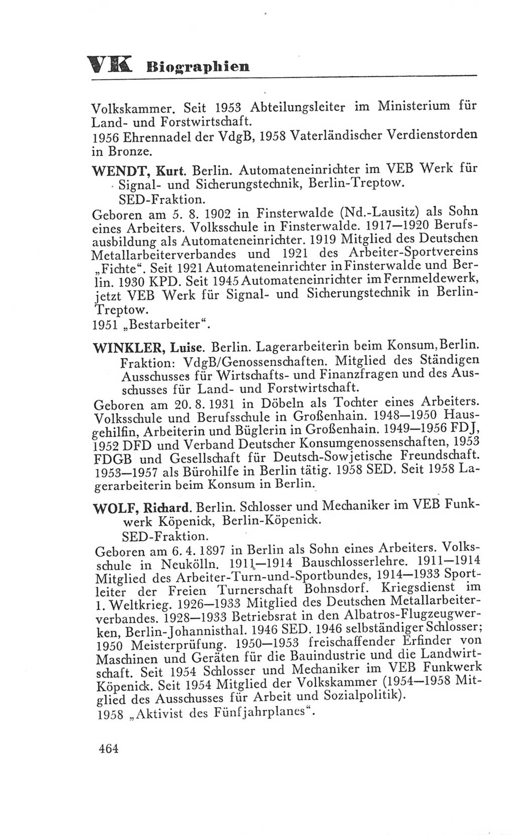 Handbuch der Volkskammer (VK) der Deutschen Demokratischen Republik (DDR), 3. Wahlperiode 1958-1963, Seite 464 (Hdb. VK. DDR 3. WP. 1958-1963, S. 464)