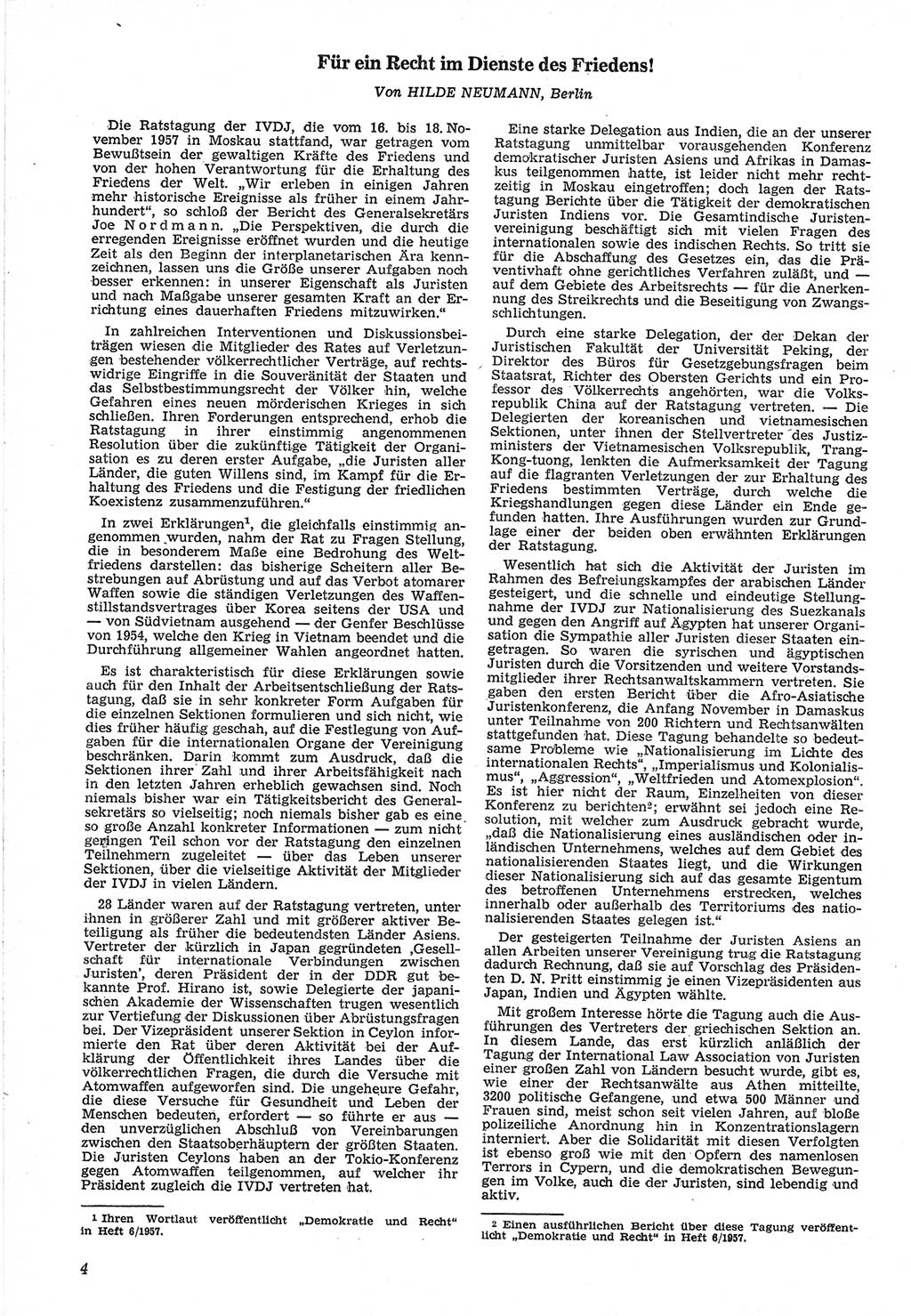 Neue Justiz (NJ), Zeitschrift für Recht und Rechtswissenschaft [Deutsche Demokratische Republik (DDR)], 12. Jahrgang 1958, Seite 4 (NJ DDR 1958, S. 4)
