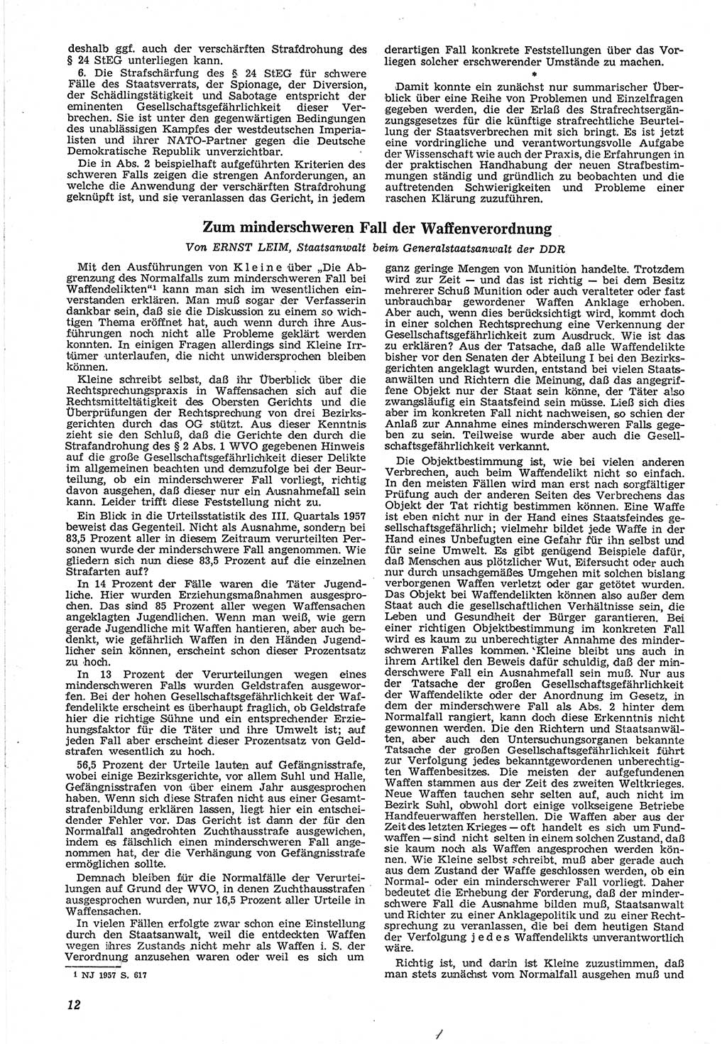 Neue Justiz (NJ), Zeitschrift für Recht und Rechtswissenschaft [Deutsche Demokratische Republik (DDR)], 12. Jahrgang 1958, Seite 12 (NJ DDR 1958, S. 12)