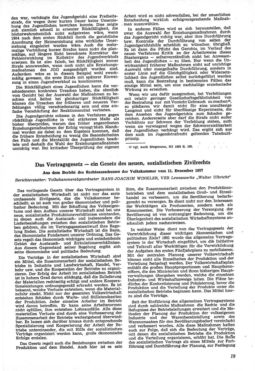 Neue Justiz (NJ), Zeitschrift für Recht und Rechtswissenschaft [Deutsche Demokratische Republik (DDR)], 12. Jahrgang 1958, Seite 19 (NJ DDR 1958, S. 19)