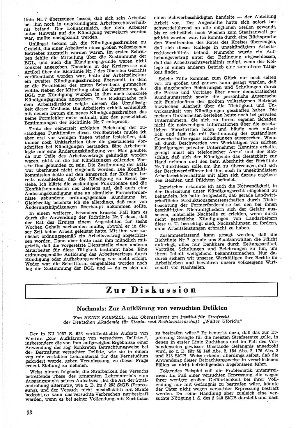 Neue Justiz (NJ), Zeitschrift für Recht und Rechtswissenschaft [Deutsche Demokratische Republik (DDR)], 12. Jahrgang 1958, Seite 22 (NJ DDR 1958, S. 22)