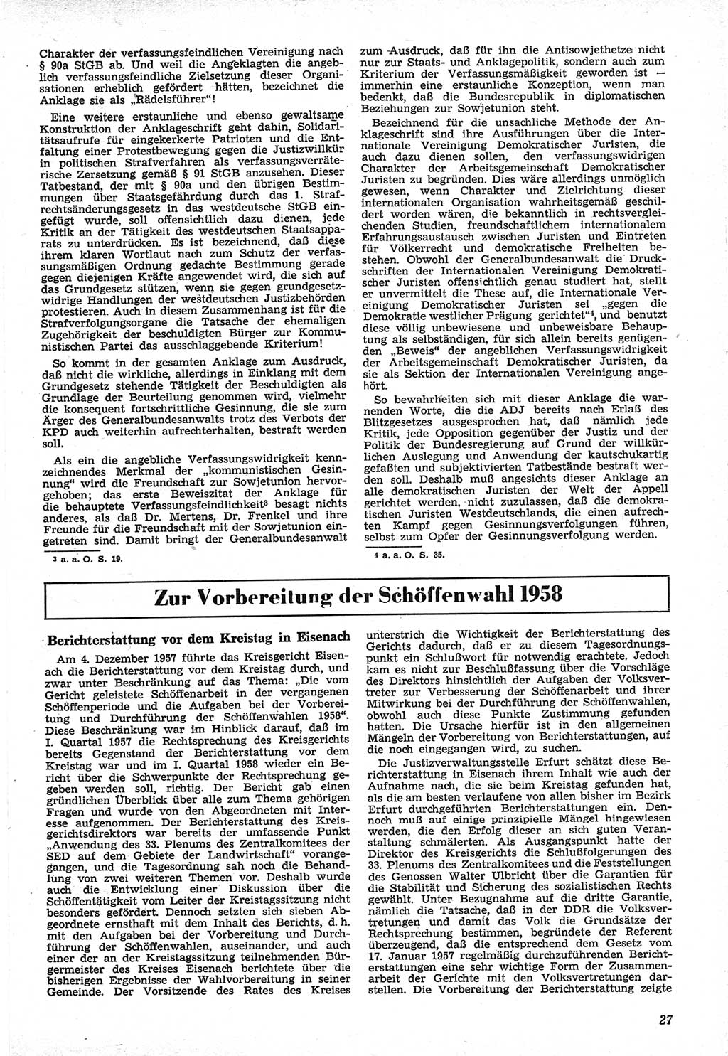 Neue Justiz (NJ), Zeitschrift für Recht und Rechtswissenschaft [Deutsche Demokratische Republik (DDR)], 12. Jahrgang 1958, Seite 27 (NJ DDR 1958, S. 27)