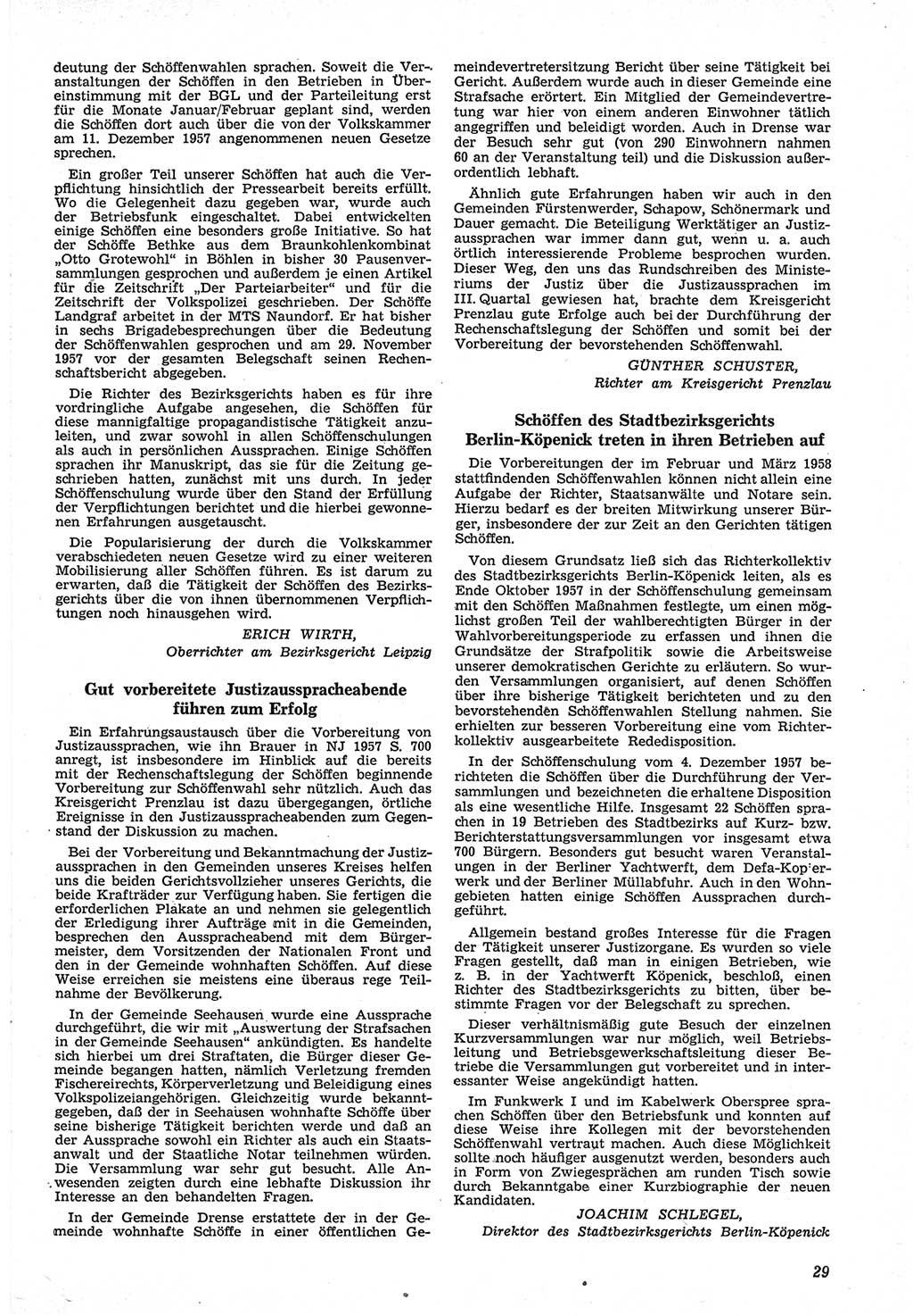 Neue Justiz (NJ), Zeitschrift für Recht und Rechtswissenschaft [Deutsche Demokratische Republik (DDR)], 12. Jahrgang 1958, Seite 29 (NJ DDR 1958, S. 29)