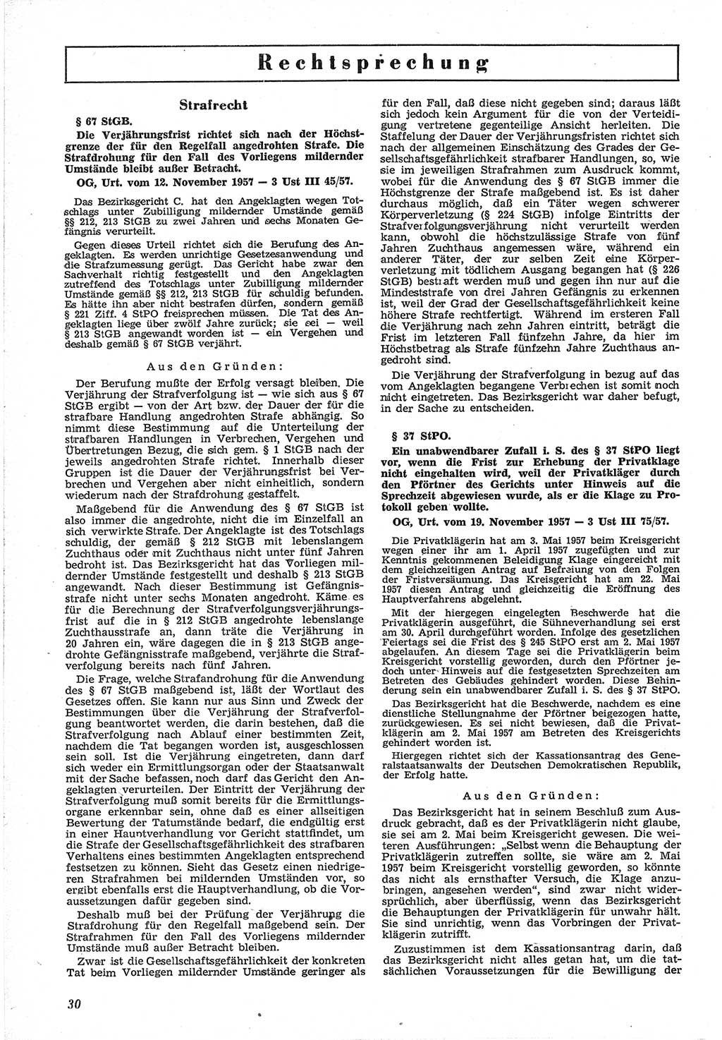 Neue Justiz (NJ), Zeitschrift für Recht und Rechtswissenschaft [Deutsche Demokratische Republik (DDR)], 12. Jahrgang 1958, Seite 30 (NJ DDR 1958, S. 30)