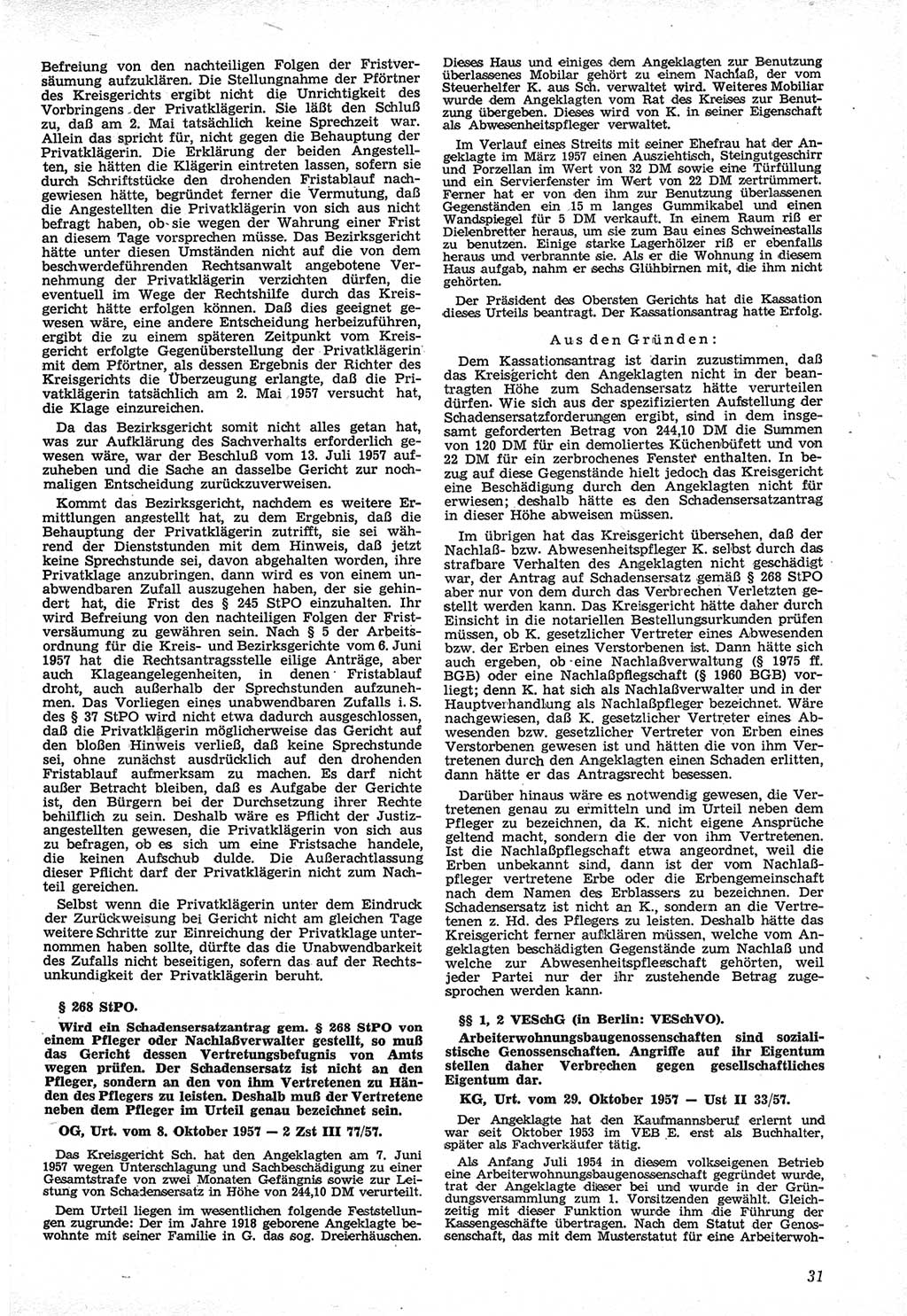 Neue Justiz (NJ), Zeitschrift für Recht und Rechtswissenschaft [Deutsche Demokratische Republik (DDR)], 12. Jahrgang 1958, Seite 31 (NJ DDR 1958, S. 31)