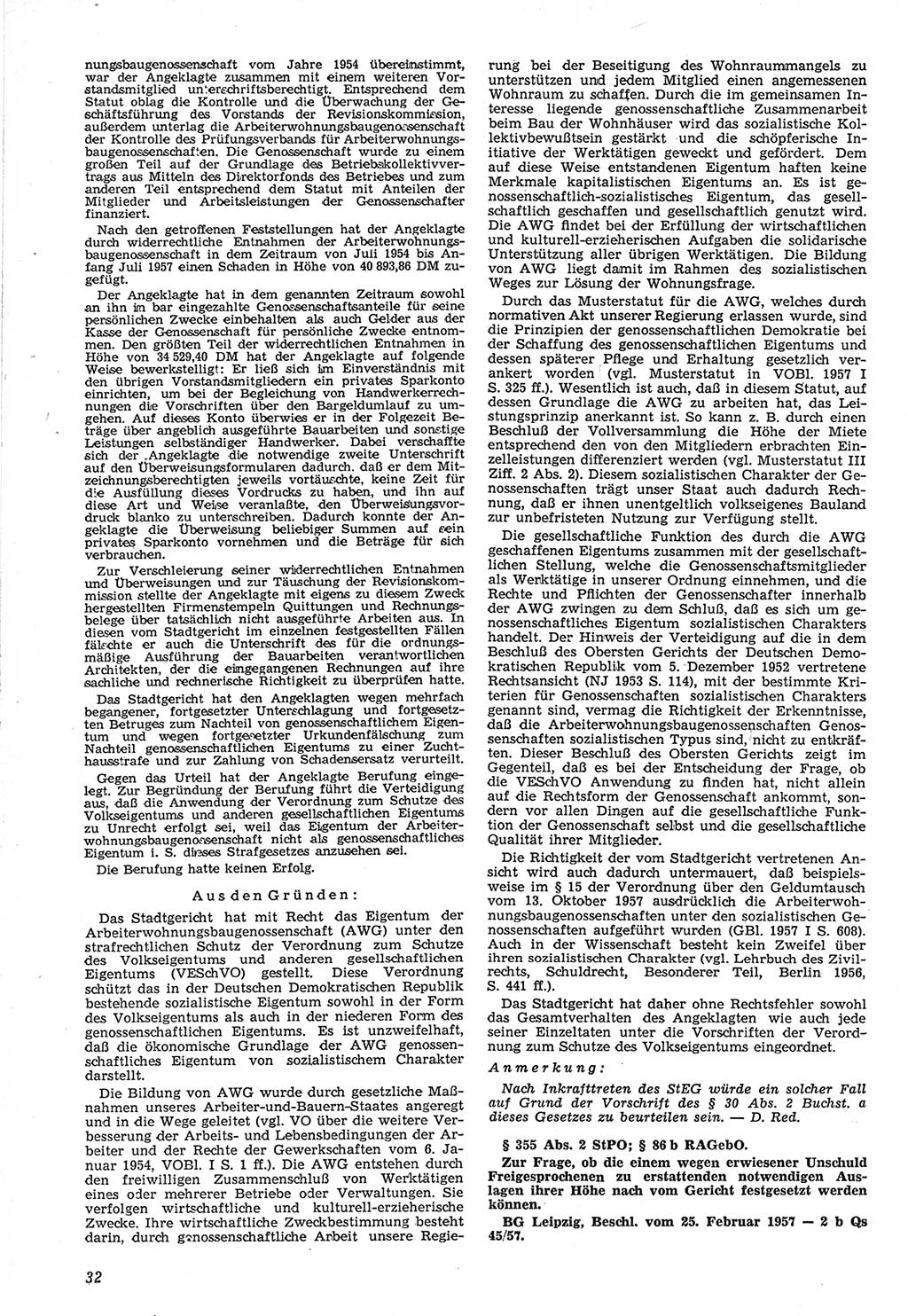 Neue Justiz (NJ), Zeitschrift für Recht und Rechtswissenschaft [Deutsche Demokratische Republik (DDR)], 12. Jahrgang 1958, Seite 32 (NJ DDR 1958, S. 32)