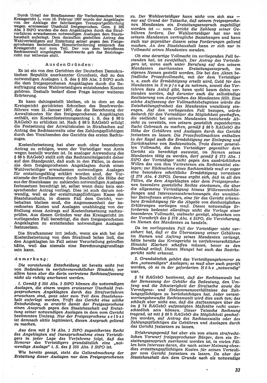 Neue Justiz (NJ), Zeitschrift für Recht und Rechtswissenschaft [Deutsche Demokratische Republik (DDR)], 12. Jahrgang 1958, Seite 33 (NJ DDR 1958, S. 33)