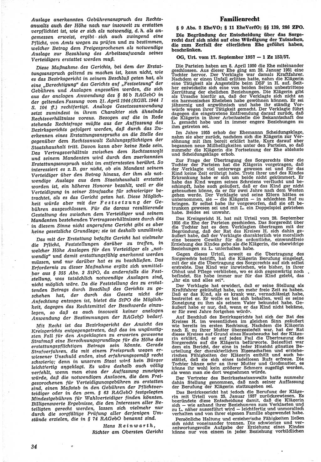 Neue Justiz (NJ), Zeitschrift für Recht und Rechtswissenschaft [Deutsche Demokratische Republik (DDR)], 12. Jahrgang 1958, Seite 34 (NJ DDR 1958, S. 34)