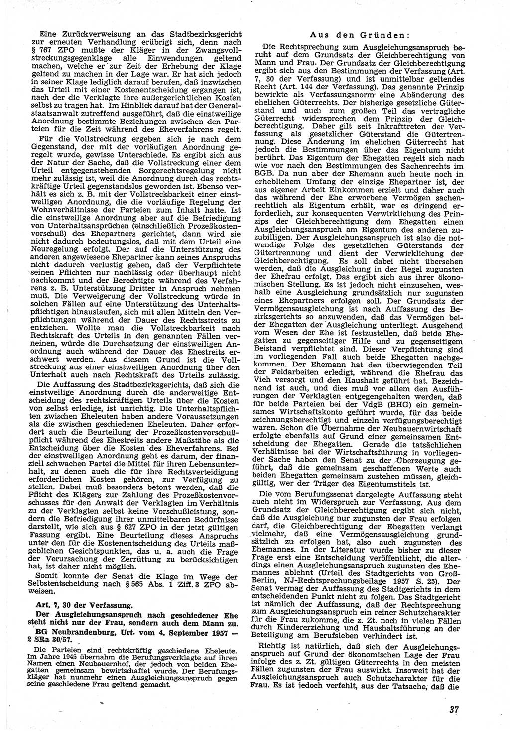 Neue Justiz (NJ), Zeitschrift für Recht und Rechtswissenschaft [Deutsche Demokratische Republik (DDR)], 12. Jahrgang 1958, Seite 37 (NJ DDR 1958, S. 37)