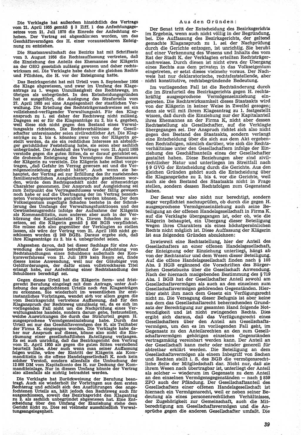 Neue Justiz (NJ), Zeitschrift für Recht und Rechtswissenschaft [Deutsche Demokratische Republik (DDR)], 12. Jahrgang 1958, Seite 39 (NJ DDR 1958, S. 39)