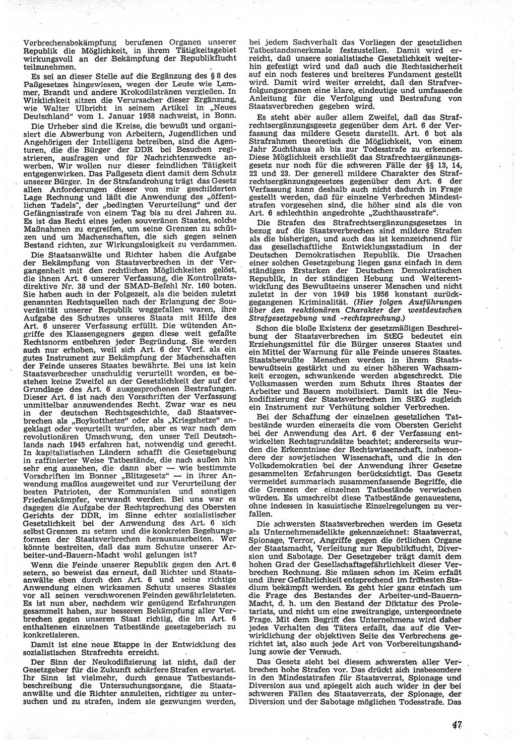 Neue Justiz (NJ), Zeitschrift für Recht und Rechtswissenschaft [Deutsche Demokratische Republik (DDR)], 12. Jahrgang 1958, Seite 47 (NJ DDR 1958, S. 47)