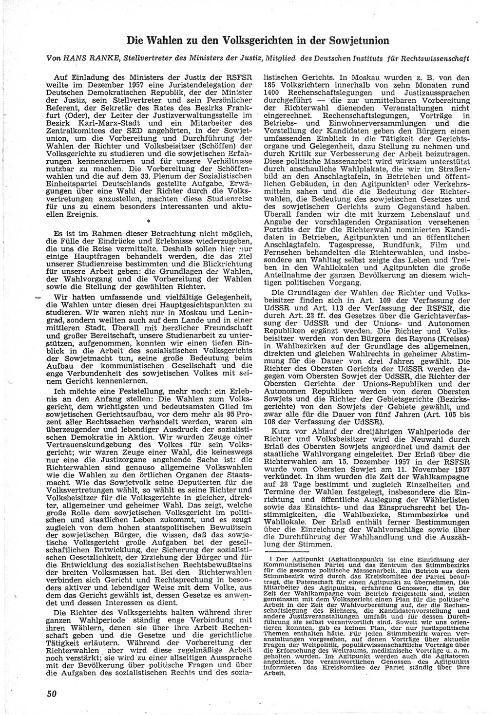 Neue Justiz (NJ), Zeitschrift für Recht und Rechtswissenschaft [Deutsche Demokratische Republik (DDR)], 12. Jahrgang 1958, Seite 50 (NJ DDR 1958, S. 50)