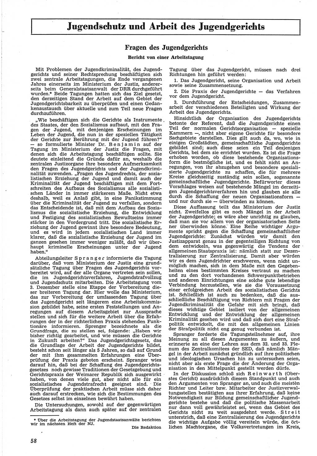 Neue Justiz (NJ), Zeitschrift für Recht und Rechtswissenschaft [Deutsche Demokratische Republik (DDR)], 12. Jahrgang 1958, Seite 58 (NJ DDR 1958, S. 58)