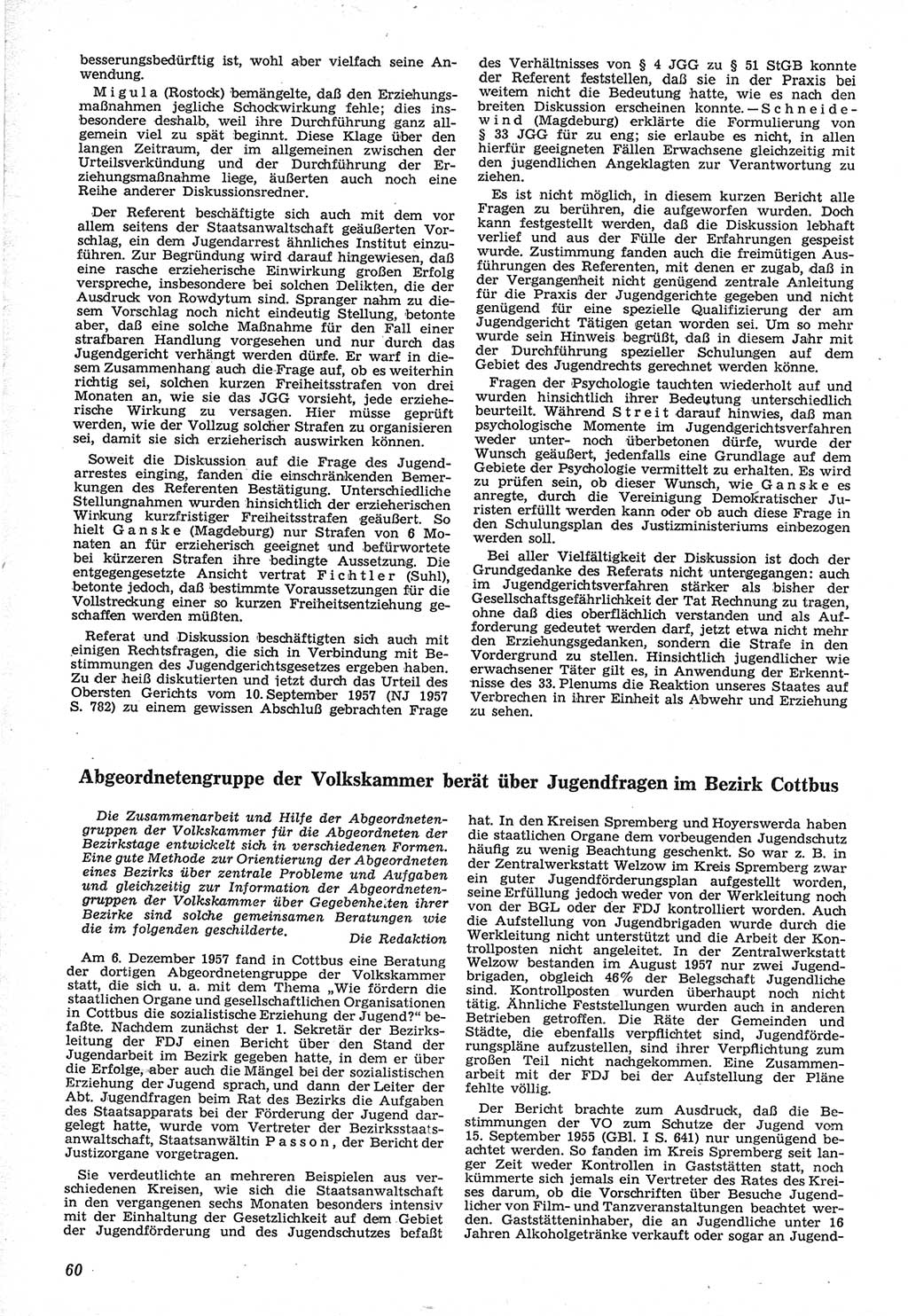 Neue Justiz (NJ), Zeitschrift für Recht und Rechtswissenschaft [Deutsche Demokratische Republik (DDR)], 12. Jahrgang 1958, Seite 60 (NJ DDR 1958, S. 60)