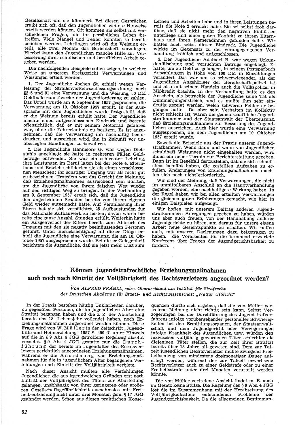 Neue Justiz (NJ), Zeitschrift für Recht und Rechtswissenschaft [Deutsche Demokratische Republik (DDR)], 12. Jahrgang 1958, Seite 62 (NJ DDR 1958, S. 62)