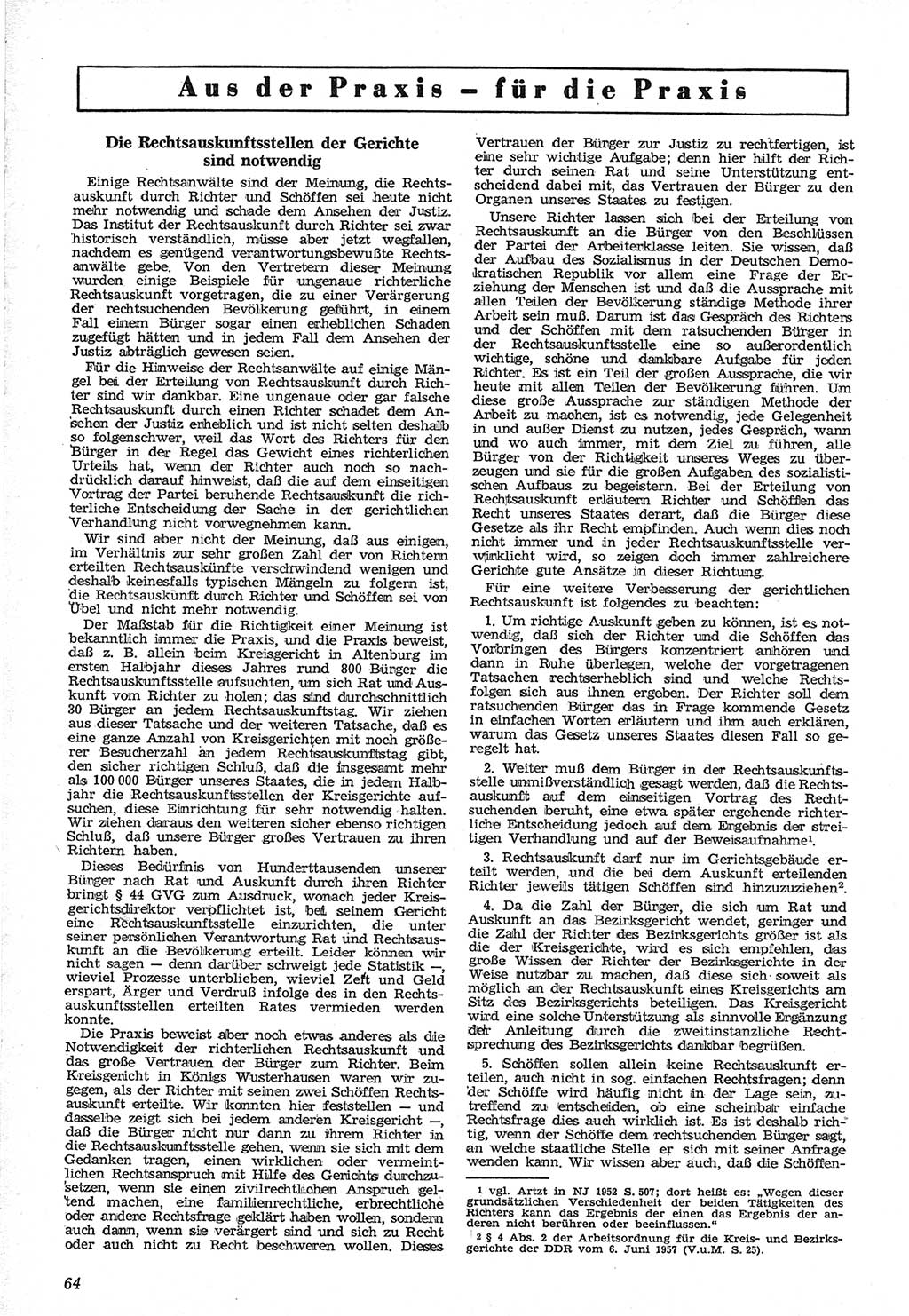 Neue Justiz (NJ), Zeitschrift für Recht und Rechtswissenschaft [Deutsche Demokratische Republik (DDR)], 12. Jahrgang 1958, Seite 64 (NJ DDR 1958, S. 64)