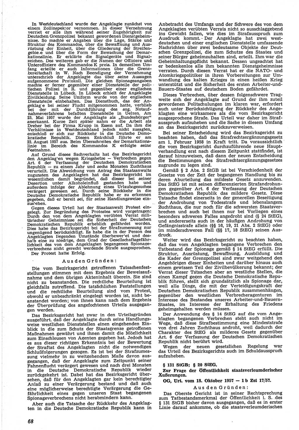 Neue Justiz (NJ), Zeitschrift für Recht und Rechtswissenschaft [Deutsche Demokratische Republik (DDR)], 12. Jahrgang 1958, Seite 68 (NJ DDR 1958, S. 68)