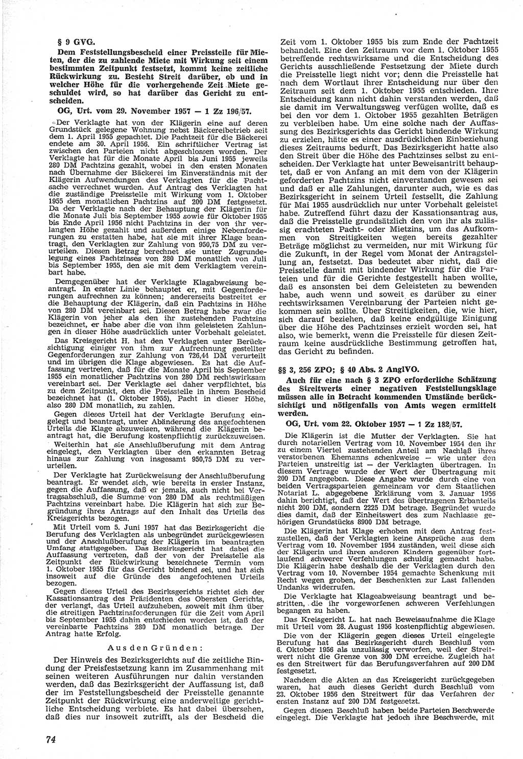 Neue Justiz (NJ), Zeitschrift für Recht und Rechtswissenschaft [Deutsche Demokratische Republik (DDR)], 12. Jahrgang 1958, Seite 74 (NJ DDR 1958, S. 74)