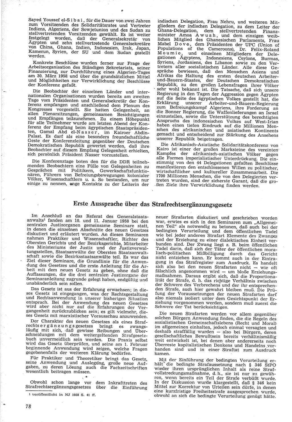 Neue Justiz (NJ), Zeitschrift für Recht und Rechtswissenschaft [Deutsche Demokratische Republik (DDR)], 12. Jahrgang 1958, Seite 78 (NJ DDR 1958, S. 78)