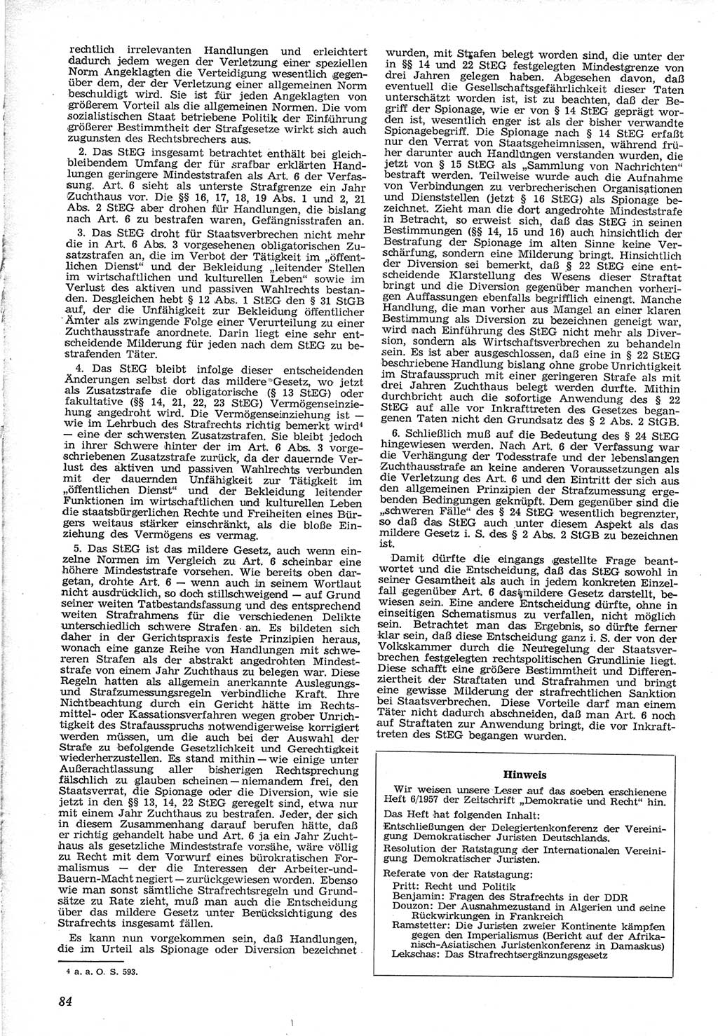 Neue Justiz (NJ), Zeitschrift für Recht und Rechtswissenschaft [Deutsche Demokratische Republik (DDR)], 12. Jahrgang 1958, Seite 84 (NJ DDR 1958, S. 84)