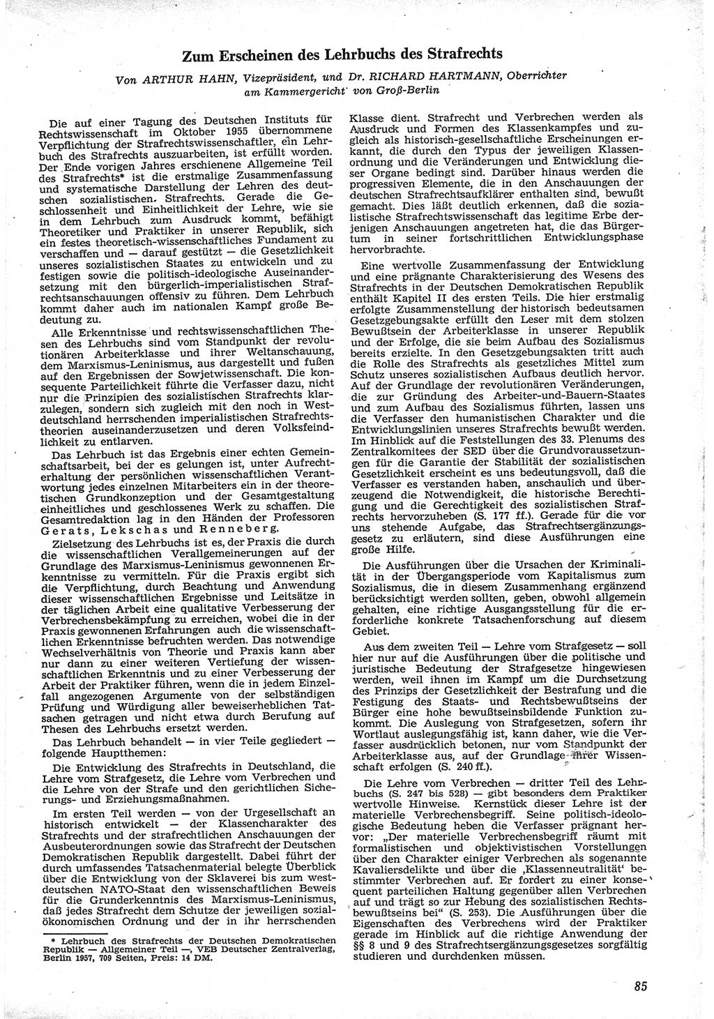 Neue Justiz (NJ), Zeitschrift für Recht und Rechtswissenschaft [Deutsche Demokratische Republik (DDR)], 12. Jahrgang 1958, Seite 85 (NJ DDR 1958, S. 85)