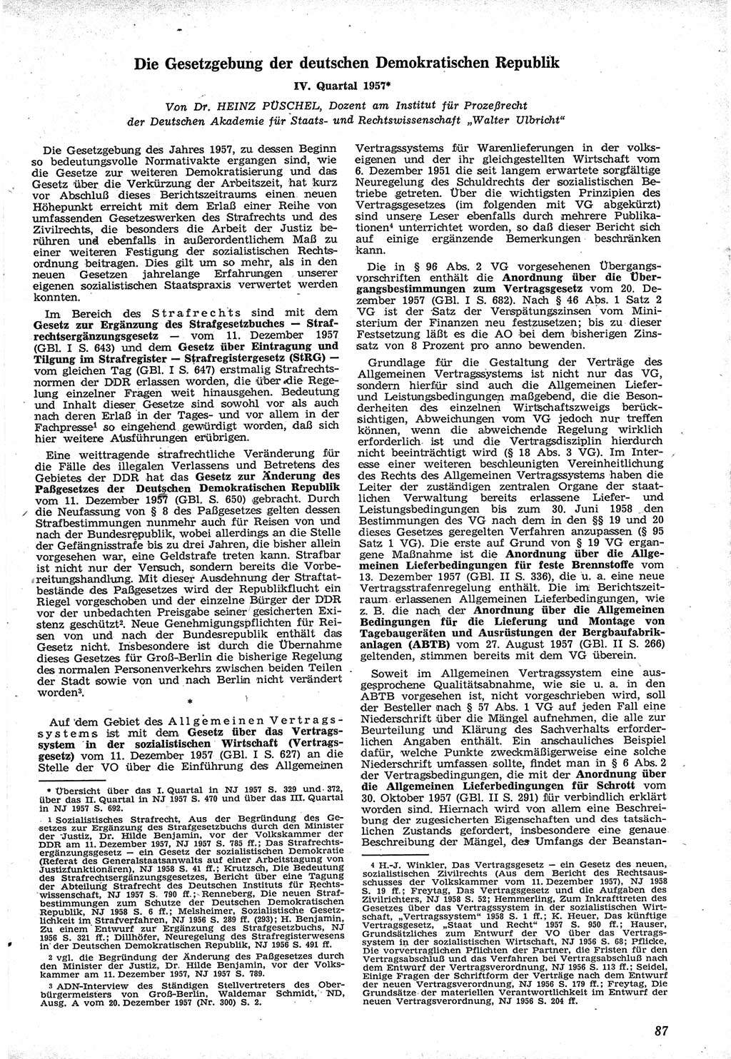 Neue Justiz (NJ), Zeitschrift für Recht und Rechtswissenschaft [Deutsche Demokratische Republik (DDR)], 12. Jahrgang 1958, Seite 87 (NJ DDR 1958, S. 87)