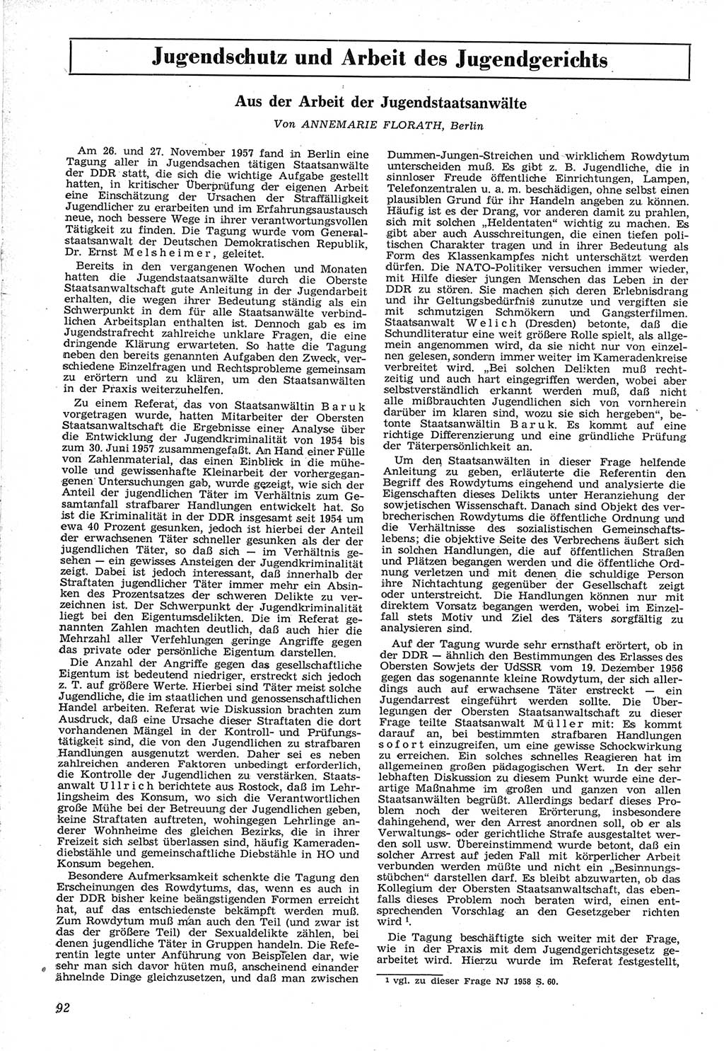 Neue Justiz (NJ), Zeitschrift für Recht und Rechtswissenschaft [Deutsche Demokratische Republik (DDR)], 12. Jahrgang 1958, Seite 92 (NJ DDR 1958, S. 92)