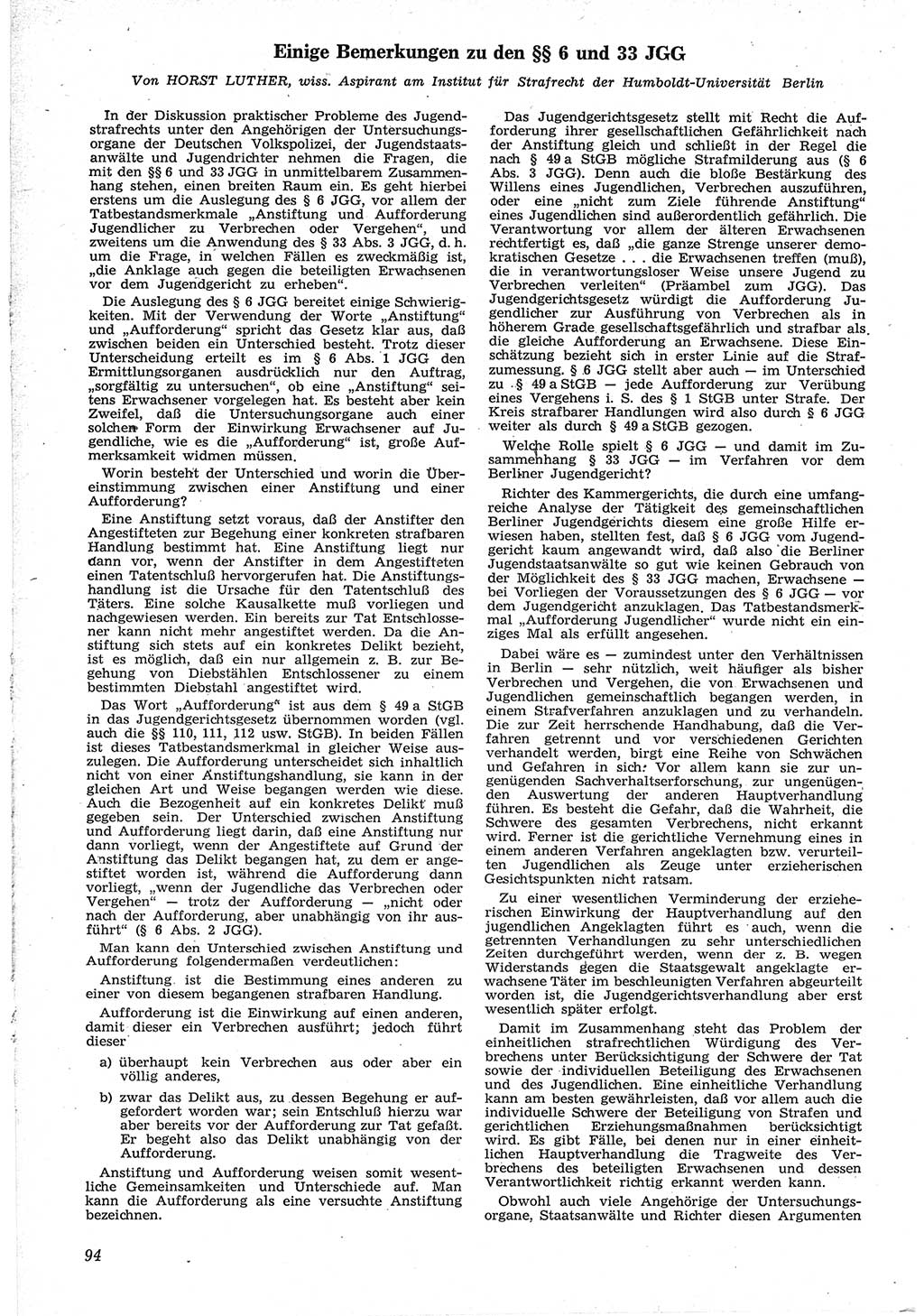 Neue Justiz (NJ), Zeitschrift für Recht und Rechtswissenschaft [Deutsche Demokratische Republik (DDR)], 12. Jahrgang 1958, Seite 94 (NJ DDR 1958, S. 94)