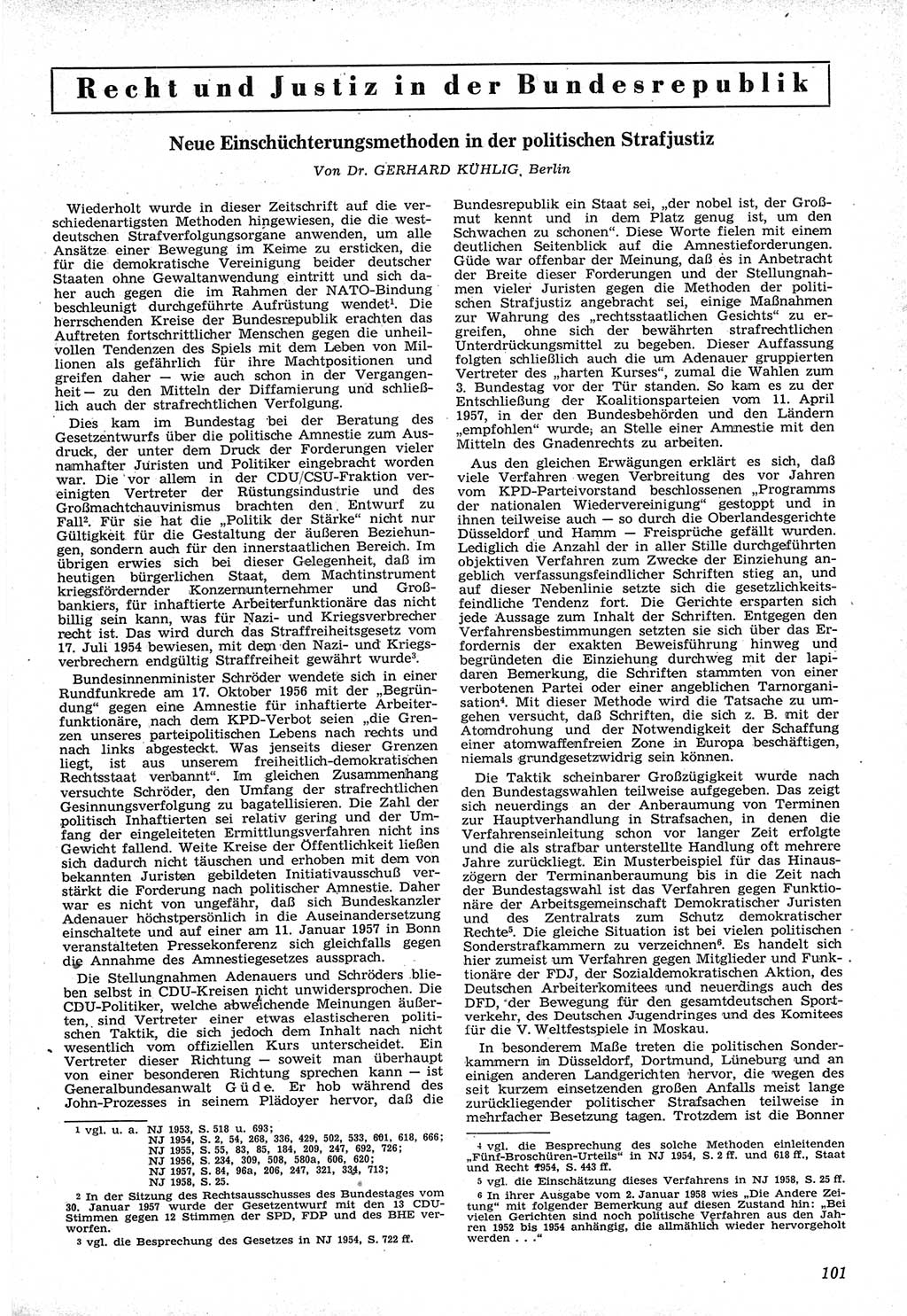 Neue Justiz (NJ), Zeitschrift für Recht und Rechtswissenschaft [Deutsche Demokratische Republik (DDR)], 12. Jahrgang 1958, Seite 101 (NJ DDR 1958, S. 101)